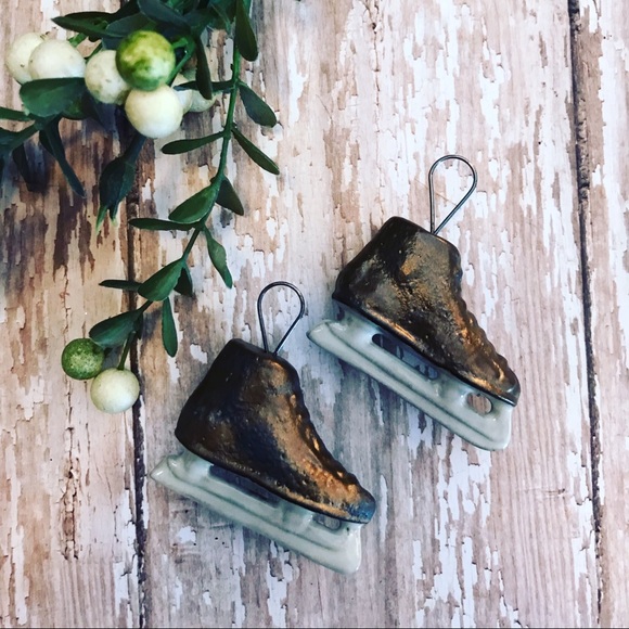 AmbientAtelier Other - Antiqued Stoneware Ice Hockey Skates Ornaments